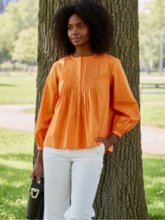 Derek Lam Tops - Derek Lam 10 Crosby Women's Bright Orange Button-Front Pintuck Blouse